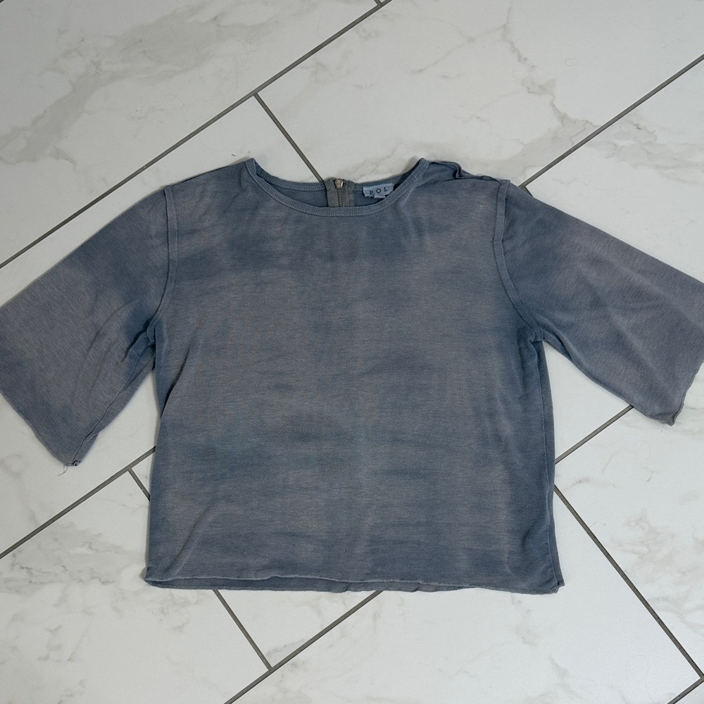POL Women's Washed Blue Boxy Short-Sleeve Tee